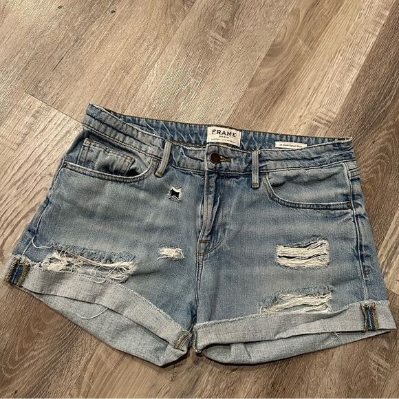 FRAME Le Grande Garçon Distressed Denim Jean Shorts Size 26 - Picture 2 of 9